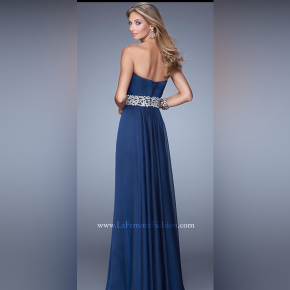 NWT La Femme watermelon embroidered waist chiffon strapless sweetheart Sz10 - Picture 2 of 7